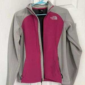 Women's The North Face Apex Bionic soft shell jacket in fuchsia and grey